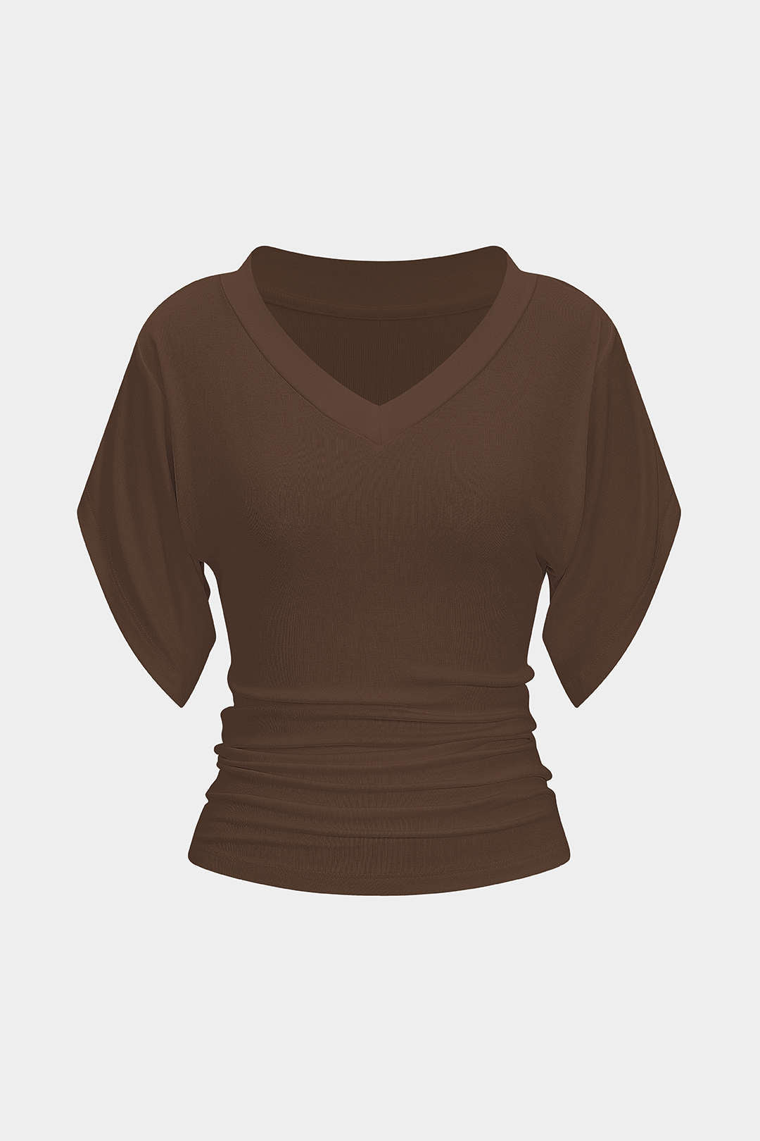 T-shirt froncé à col en V et taille cintrée