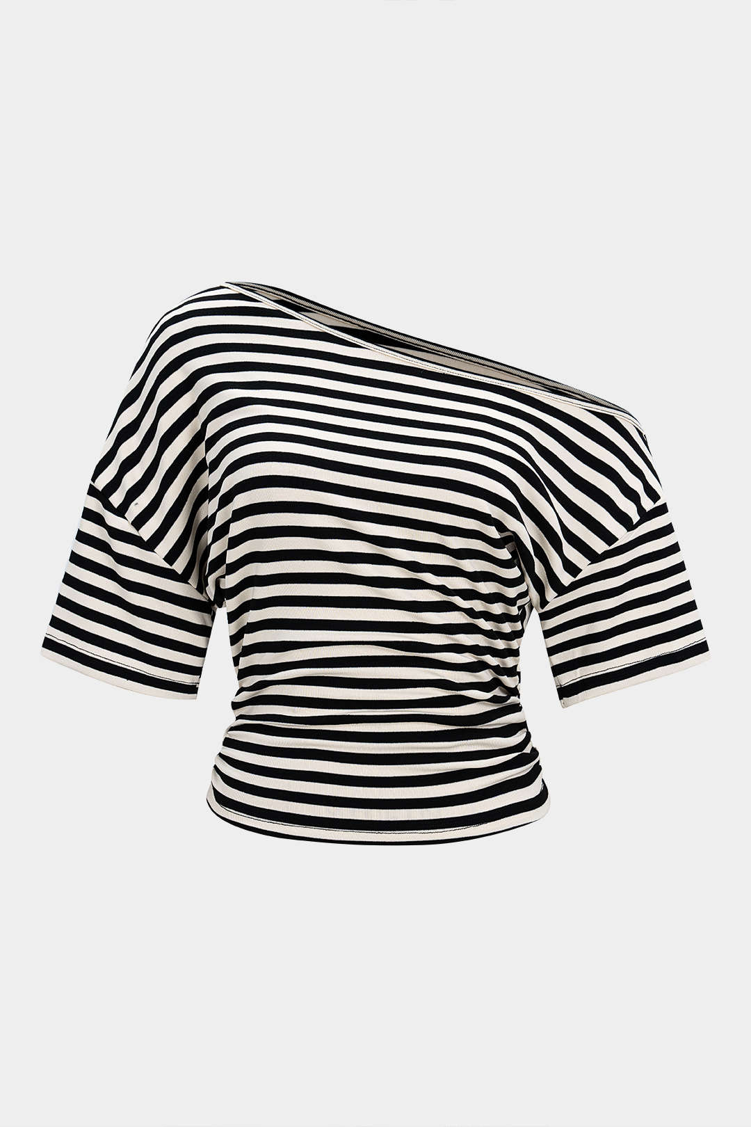 T-shirt asymétrique à manches longues, imprimé rayures, avec taille resserrée