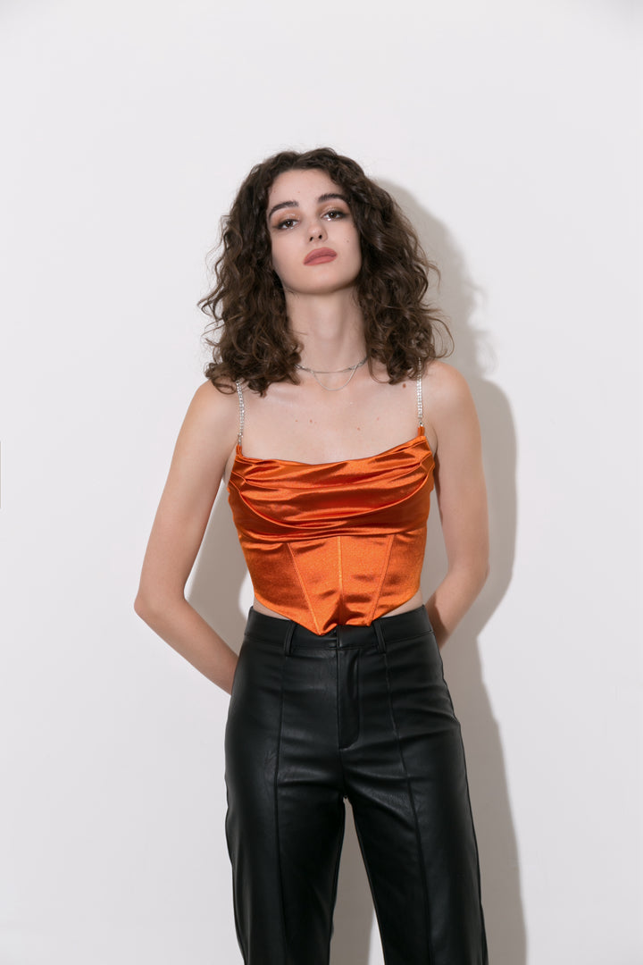 Haut corset drapé en satin