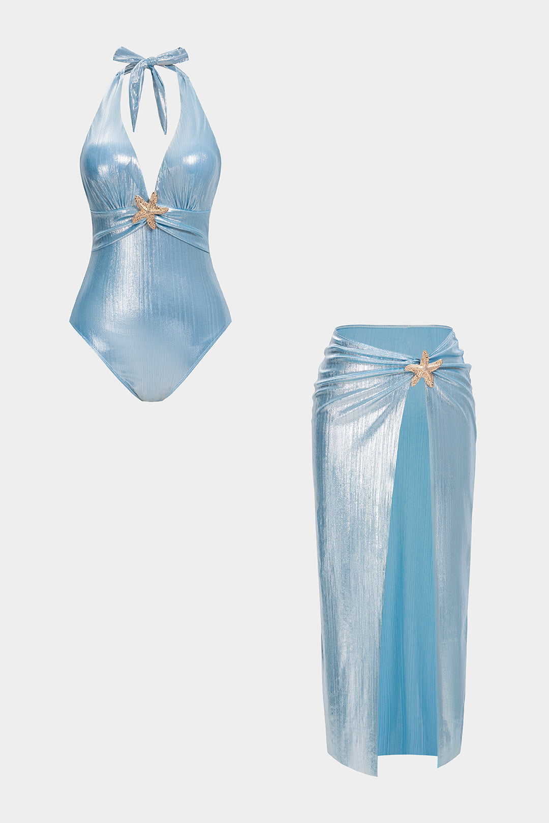 Halter Neck V-Neck Tie-Up Backless Bikini Set