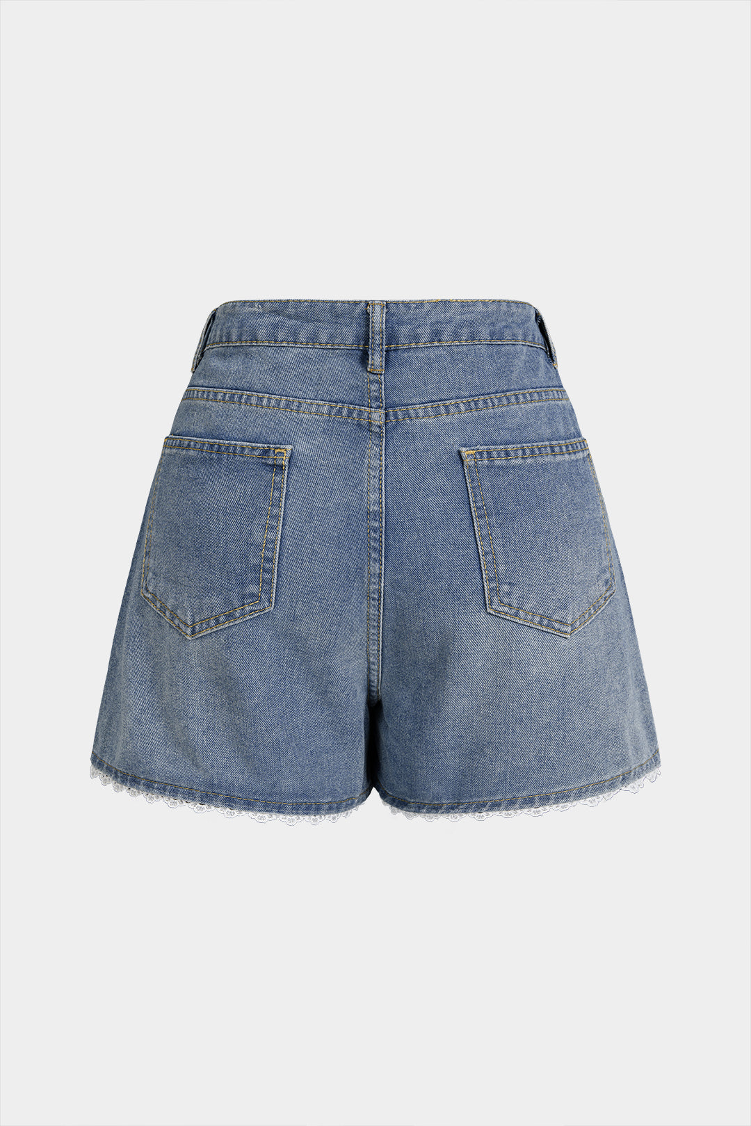 Denim Patchwork Lace Trim High Waist Wide Leg Shorts