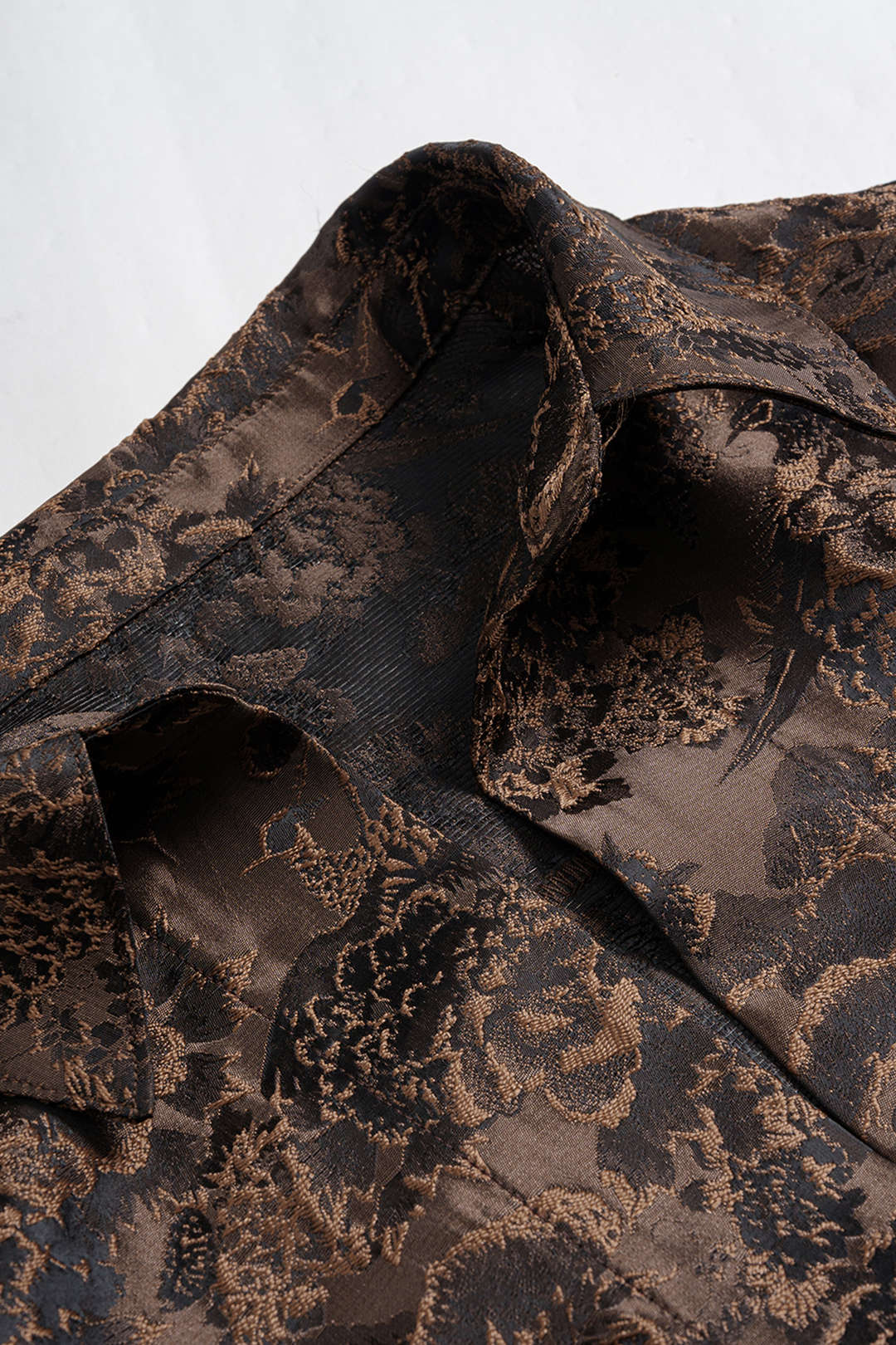 Floral Print Jacquard Smocked Long-Sleeve Shirt