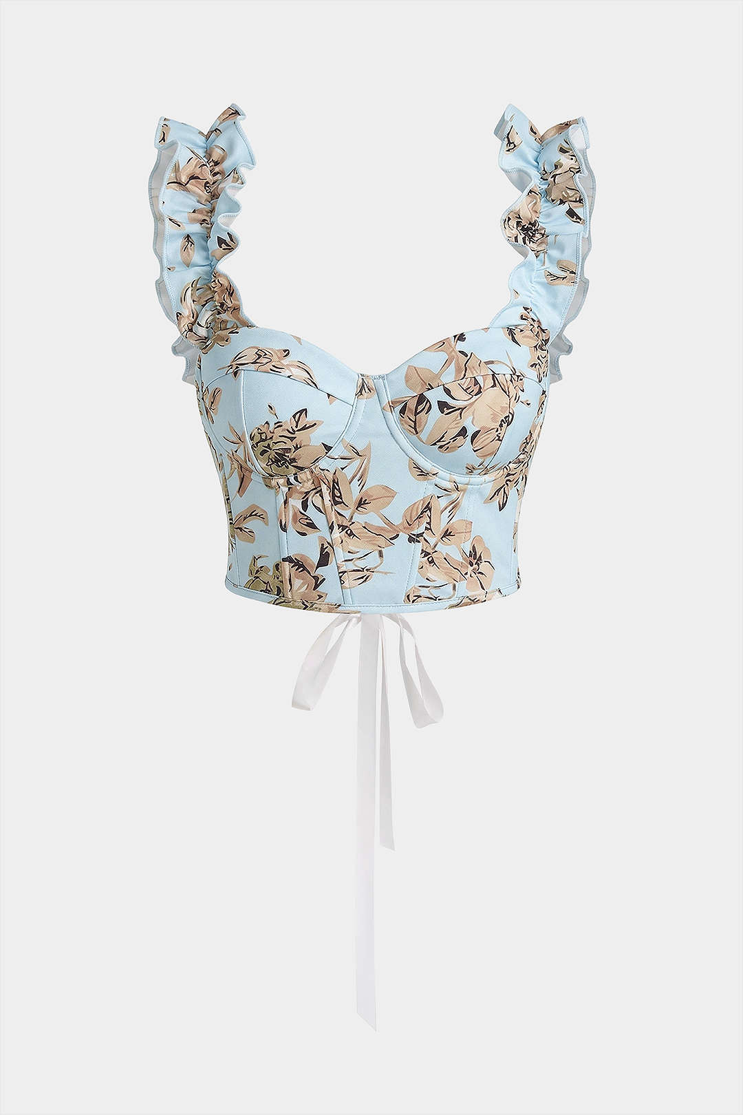 Floral Print Corset Tie Back Cropped Cami Top