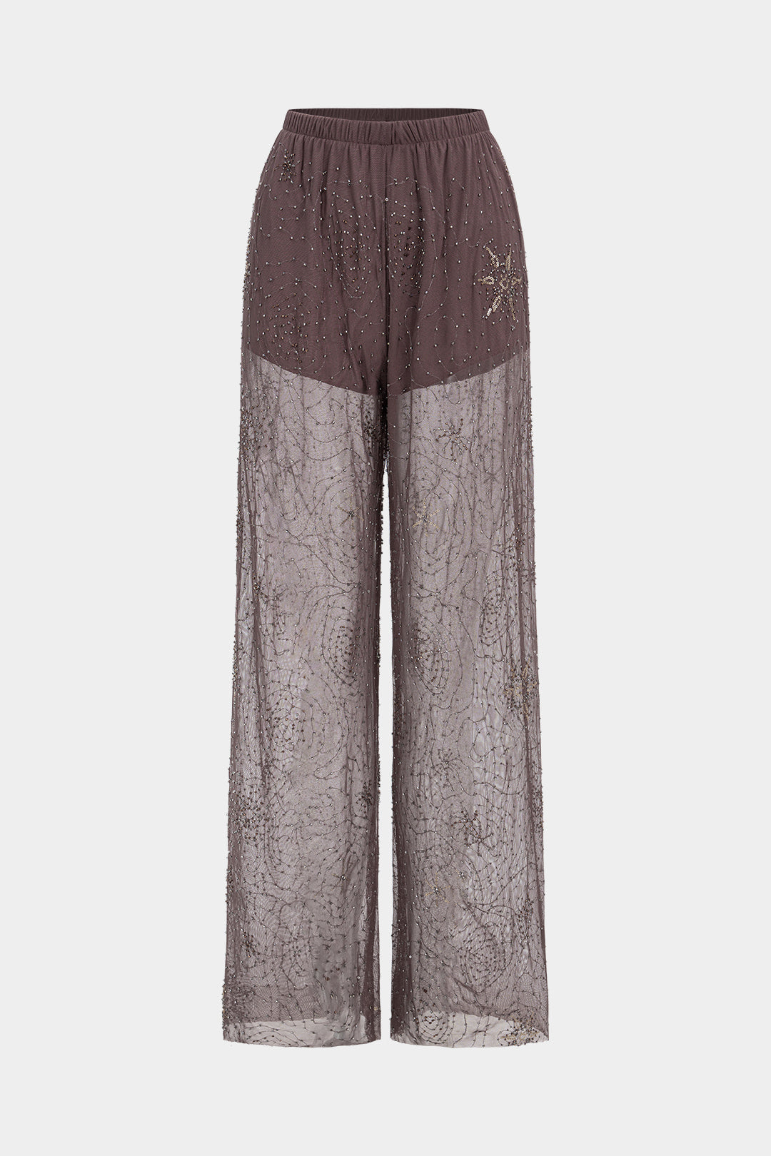 Mesh Beaded Shirred Waistband Pants