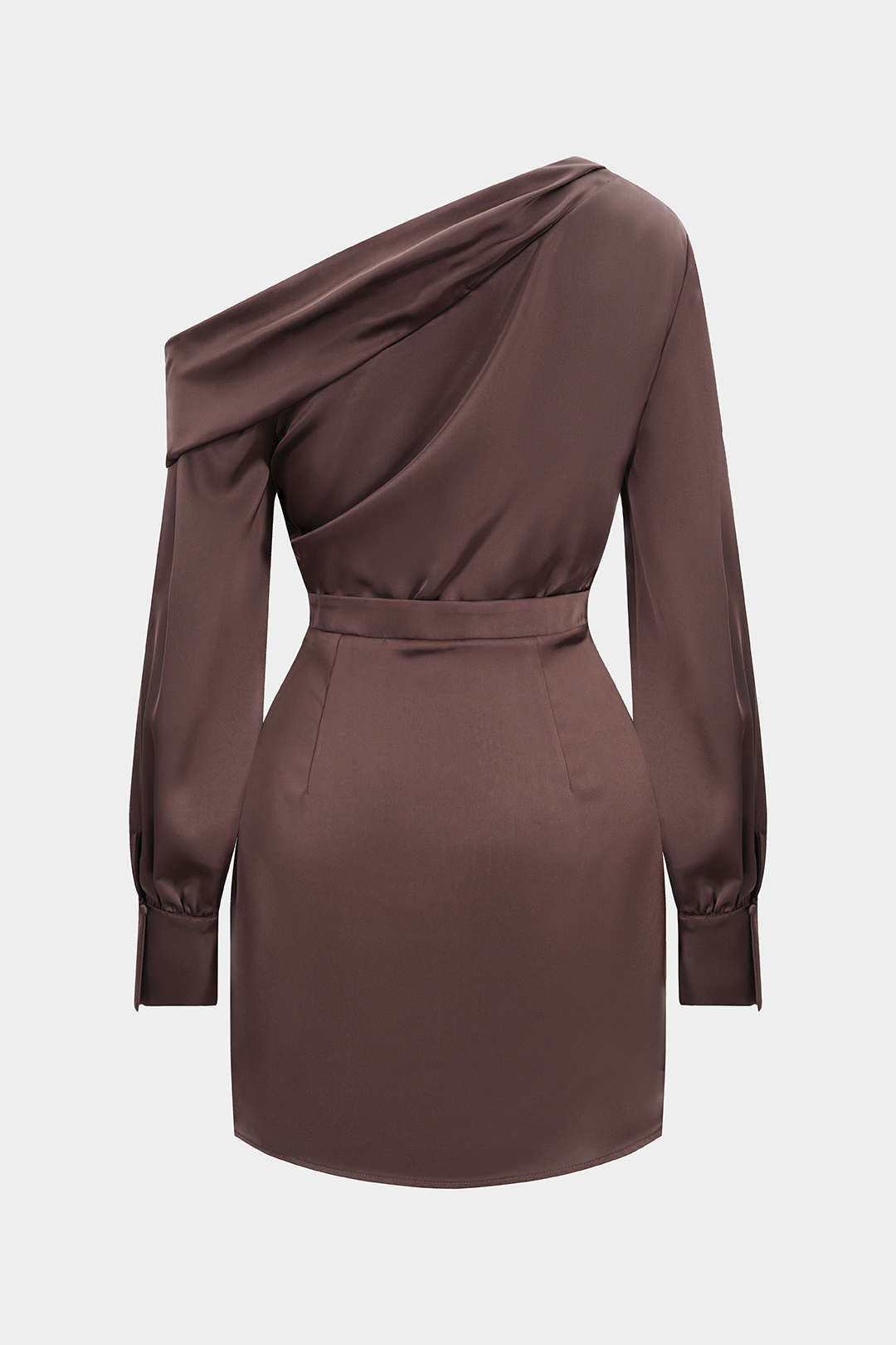 Satin-Minikleid mit asymmetrischem Ausschnitt und langen Ärmeln