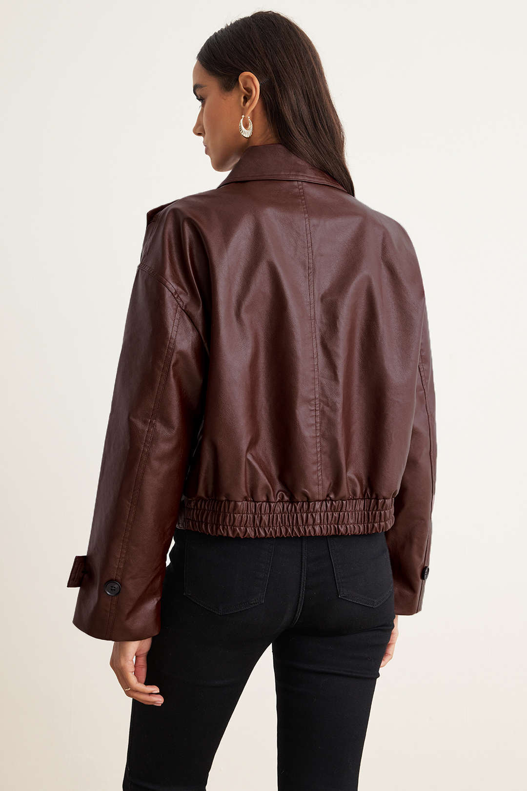 Faux Leather Asymmetrical Cropped Jacket