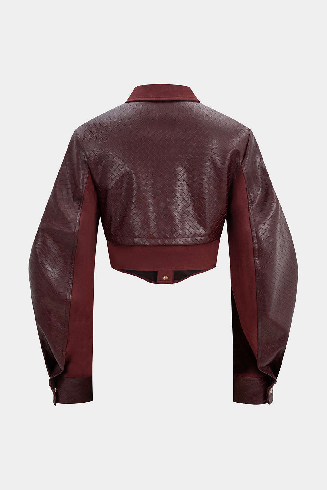 Woven Pattern Faux Leather Patchwork Cropped Jacket
