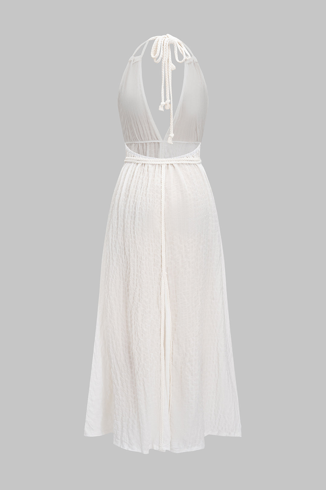 Robe longue sans manches dos nu ceinturée à encolure en V et licou