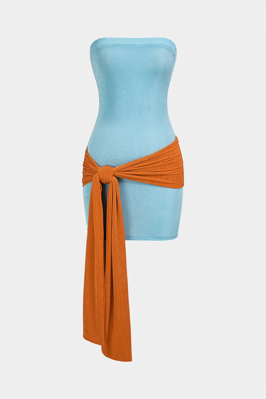 Contrast Knotted Strapless Sleeveless Mini Dress