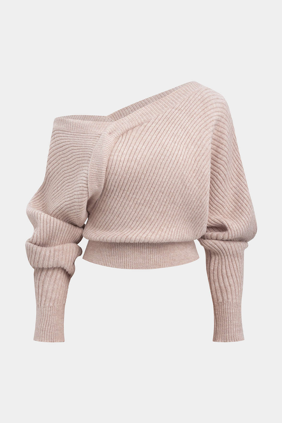 Asymmetrisch geripptes Langarm-Strickoberteil