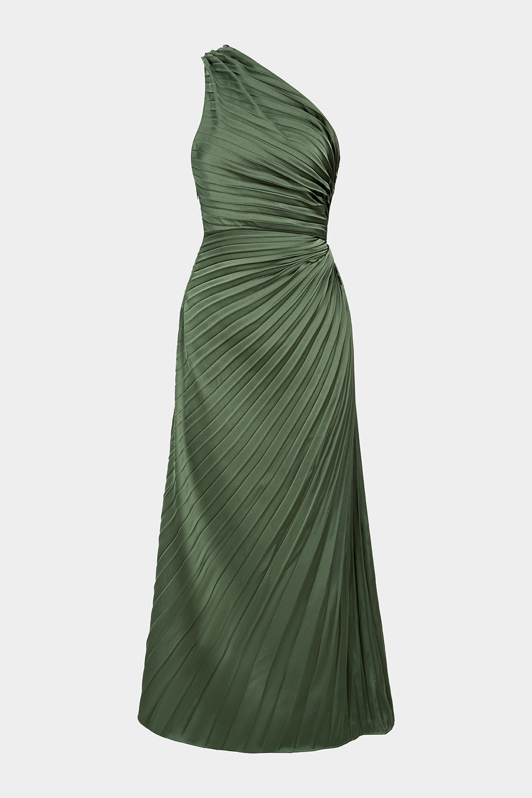 Einseitig schulterfreies, asymmetrisches, gerafftes, rückenfreies ärmelloses Maxikleid