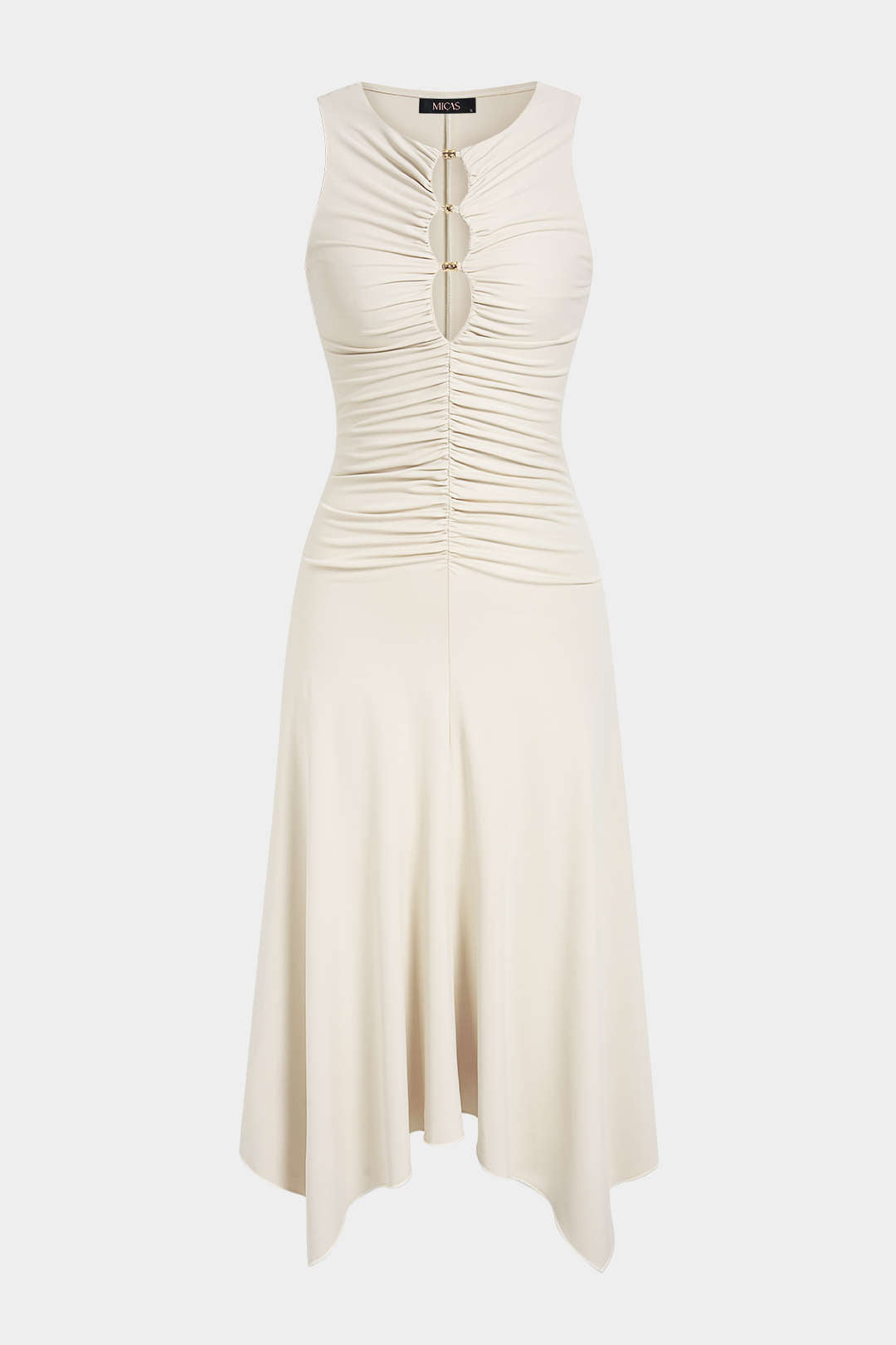 Rundhals-Maxikleid mit Perlen und Cut-Outs ohne Ärmel