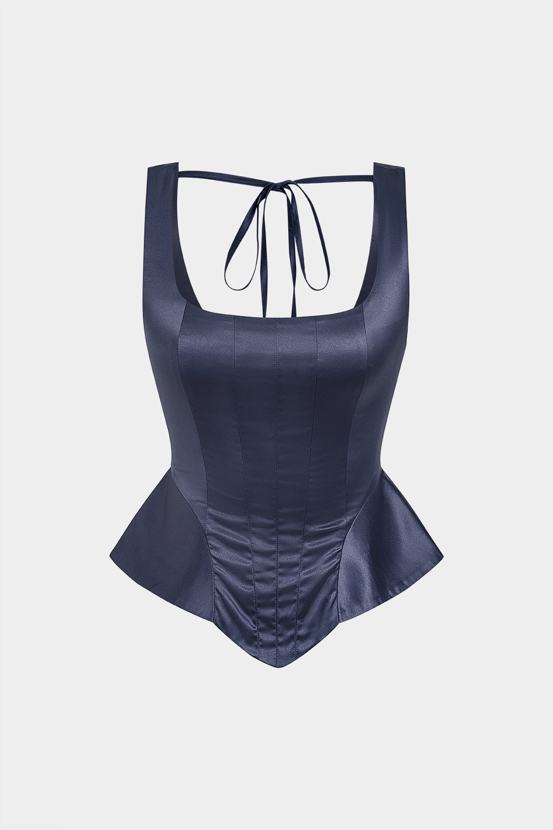 Satin-Tanktop mit eckigem Ausschnitt, Reißverschluss hinten und Schnürung