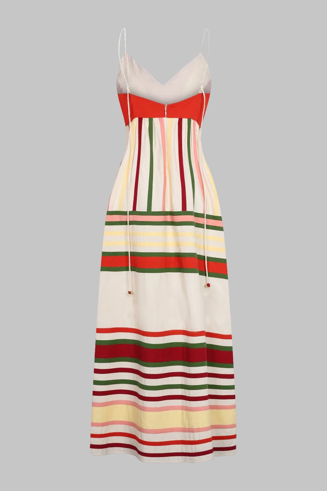 Gestreiftes ärmelloses Maxikleid mit V-Ausschnitt und Reißverschluss