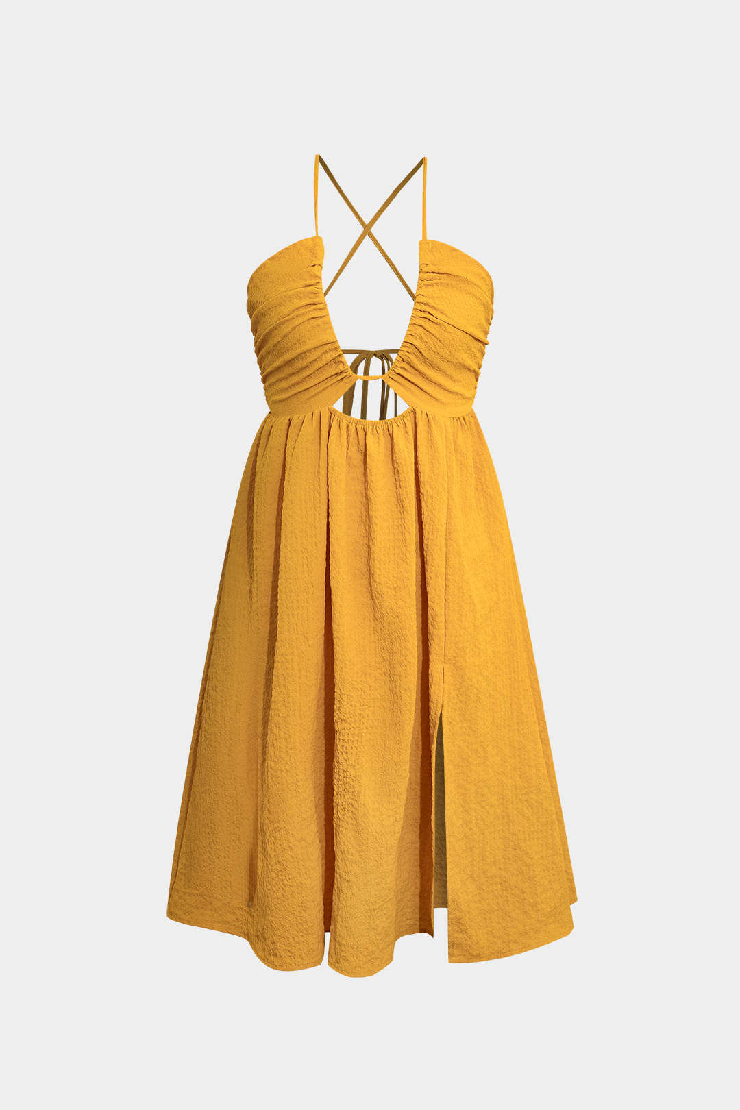 Robe midi fendue sans dos à col en V