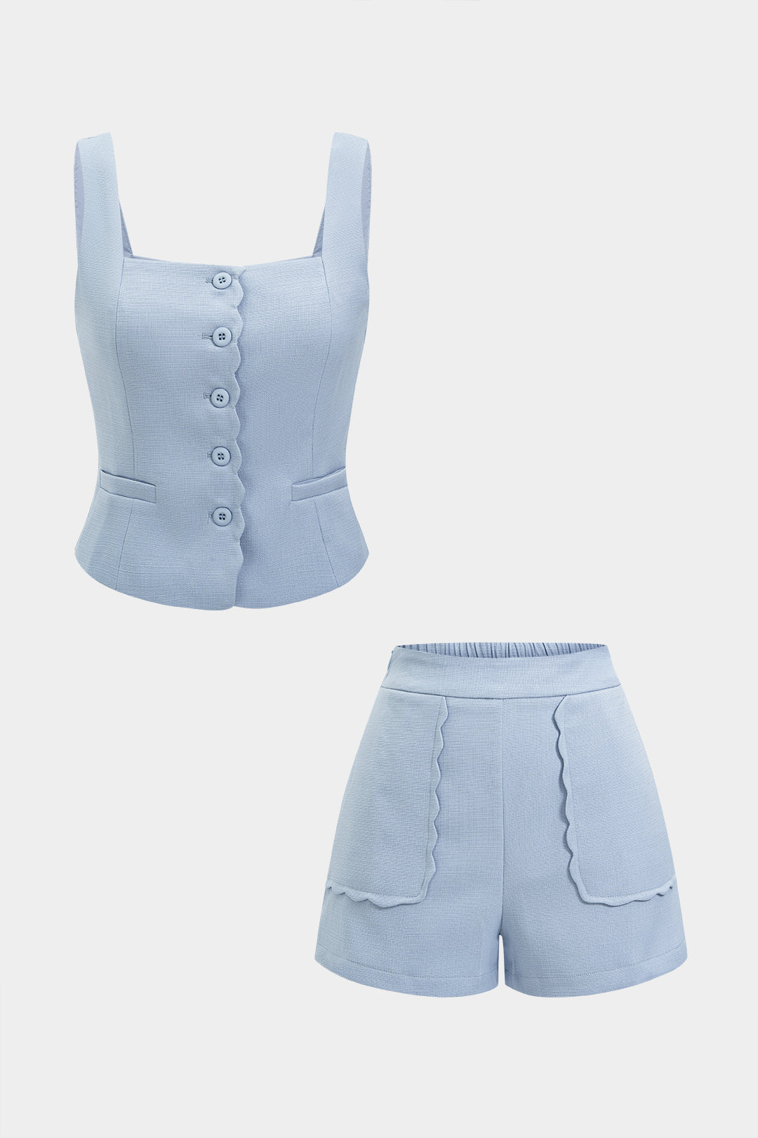 Quadratischer Ausschnitt Knopf-Tanktop und geraffte Shorts Set