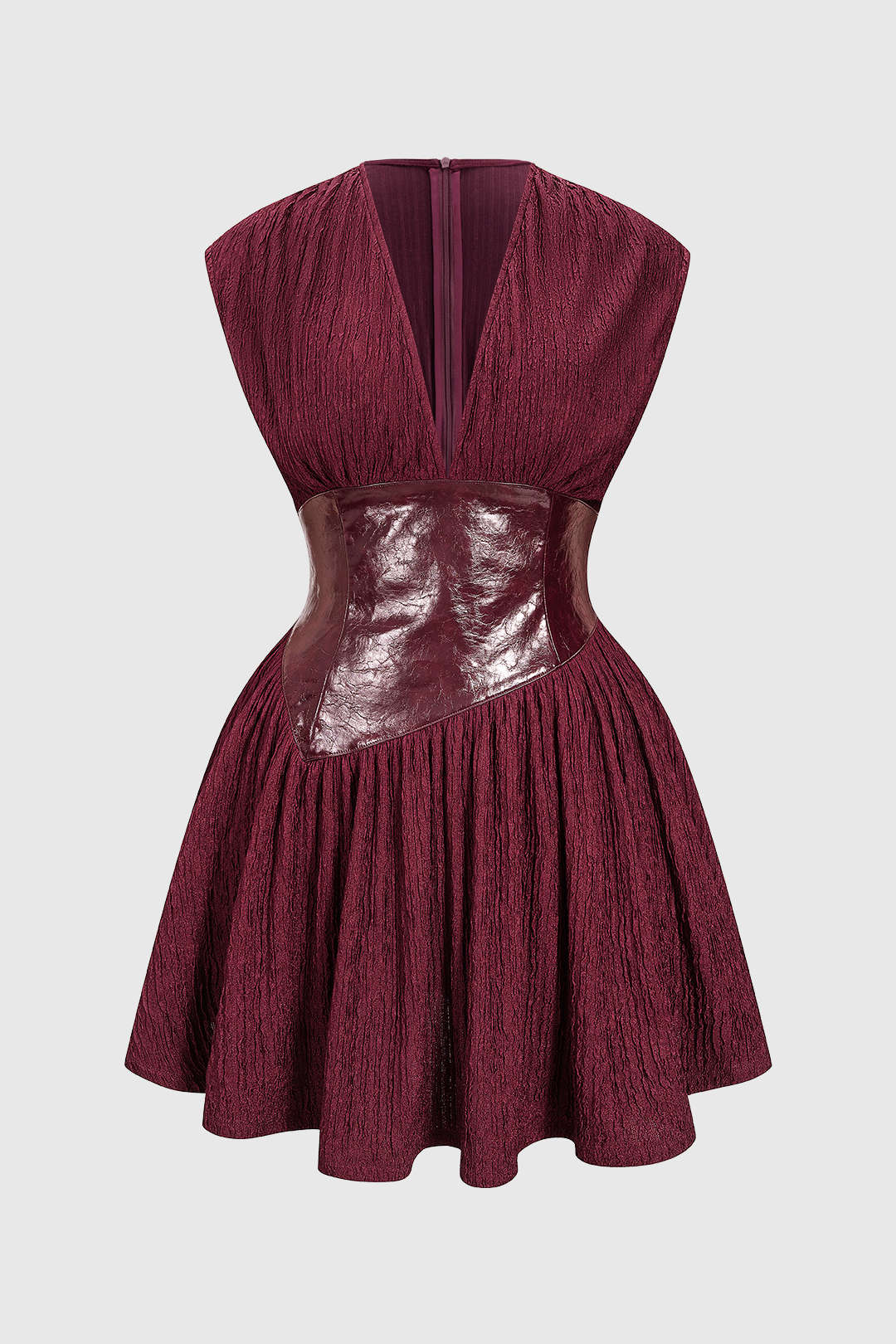 Faux Leather Patchwork Button Sleeveless Mini Dress