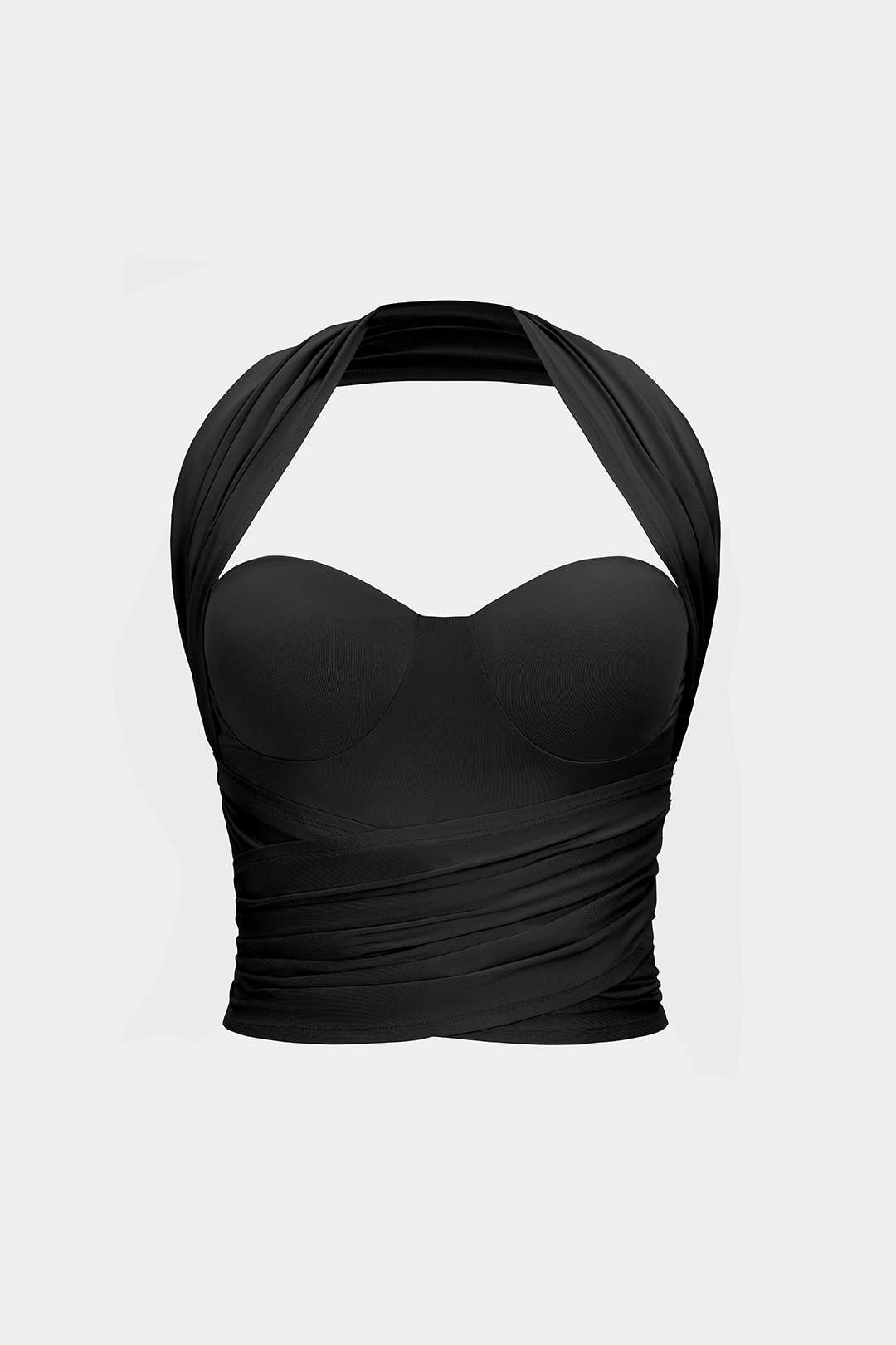 Neckholder Bustier mit gekreuztem gerafftem Cami Top