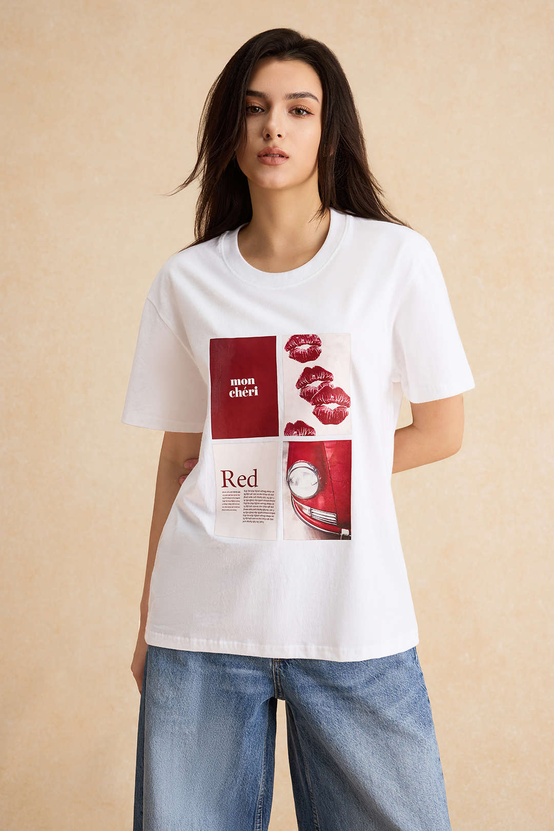 T-shirt à manches courtes et col rond avec imprimé lettre