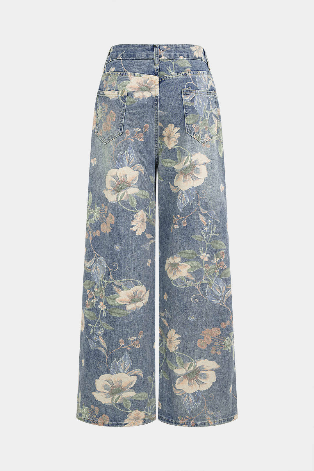 Jeans mit Blumenmuster und hohem Bund im geraden Schnitt