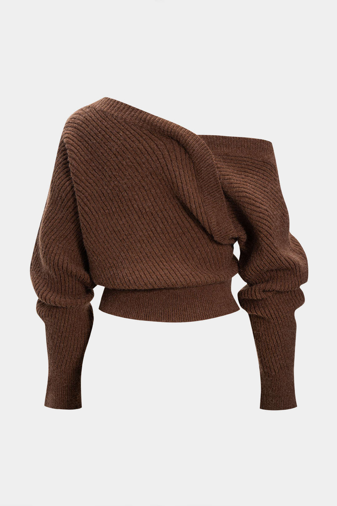 Asymmetrisch geripptes Langarm-Strickoberteil