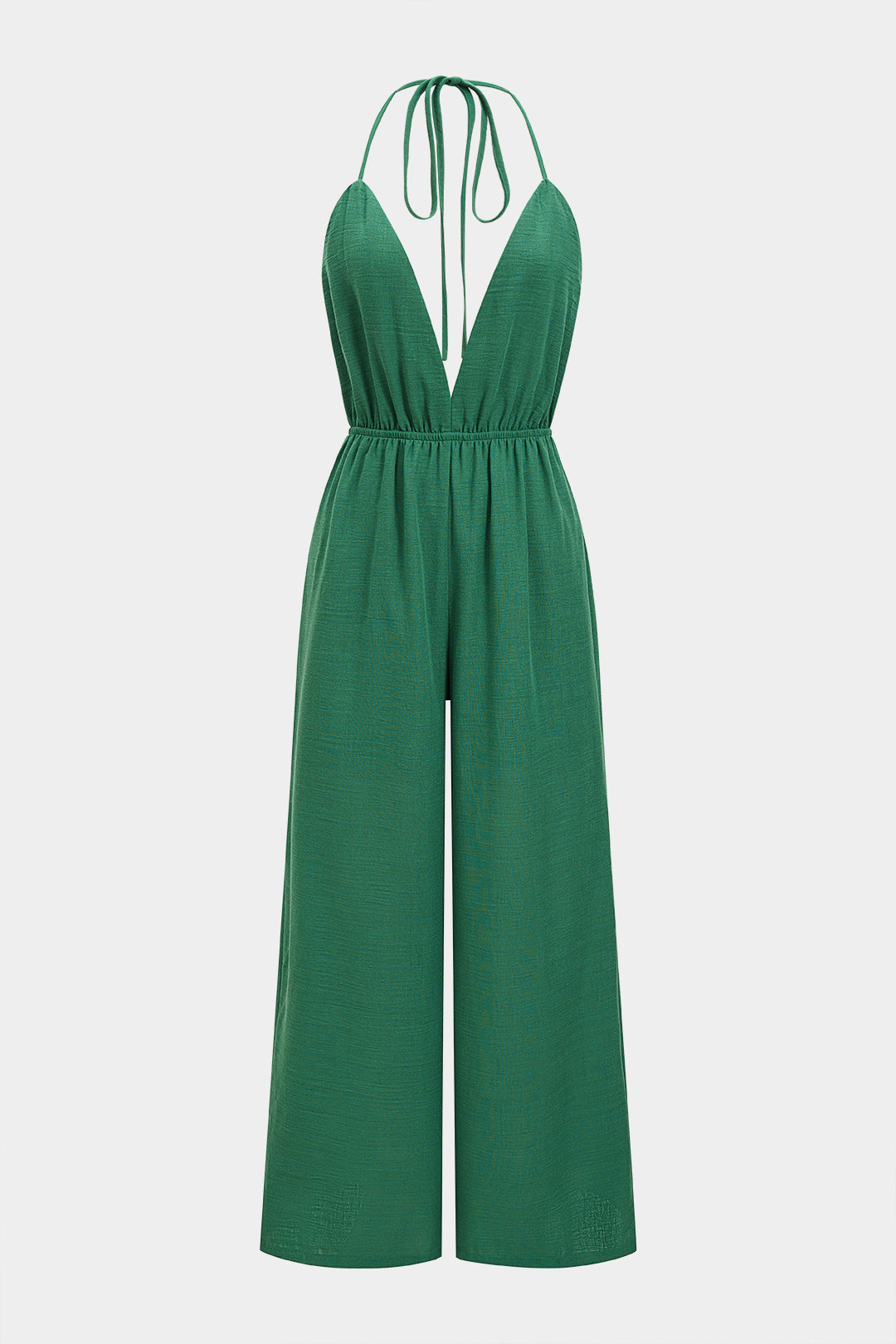 Neckholder Jumpsuit mit tiefem V-Ausschnitt, zum Binden, gerafftem Rückenteil und ohne Ärmel