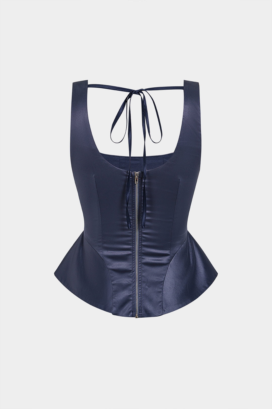 Satin-Tanktop mit eckigem Ausschnitt, Reißverschluss hinten und Schnürung