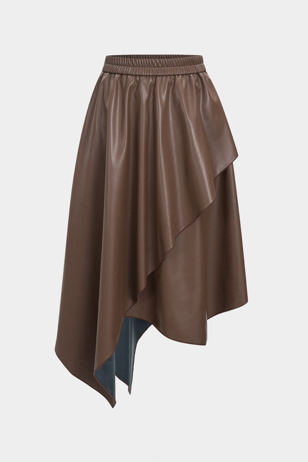 Faux Leather Shirred Waistband Ruched Skirt