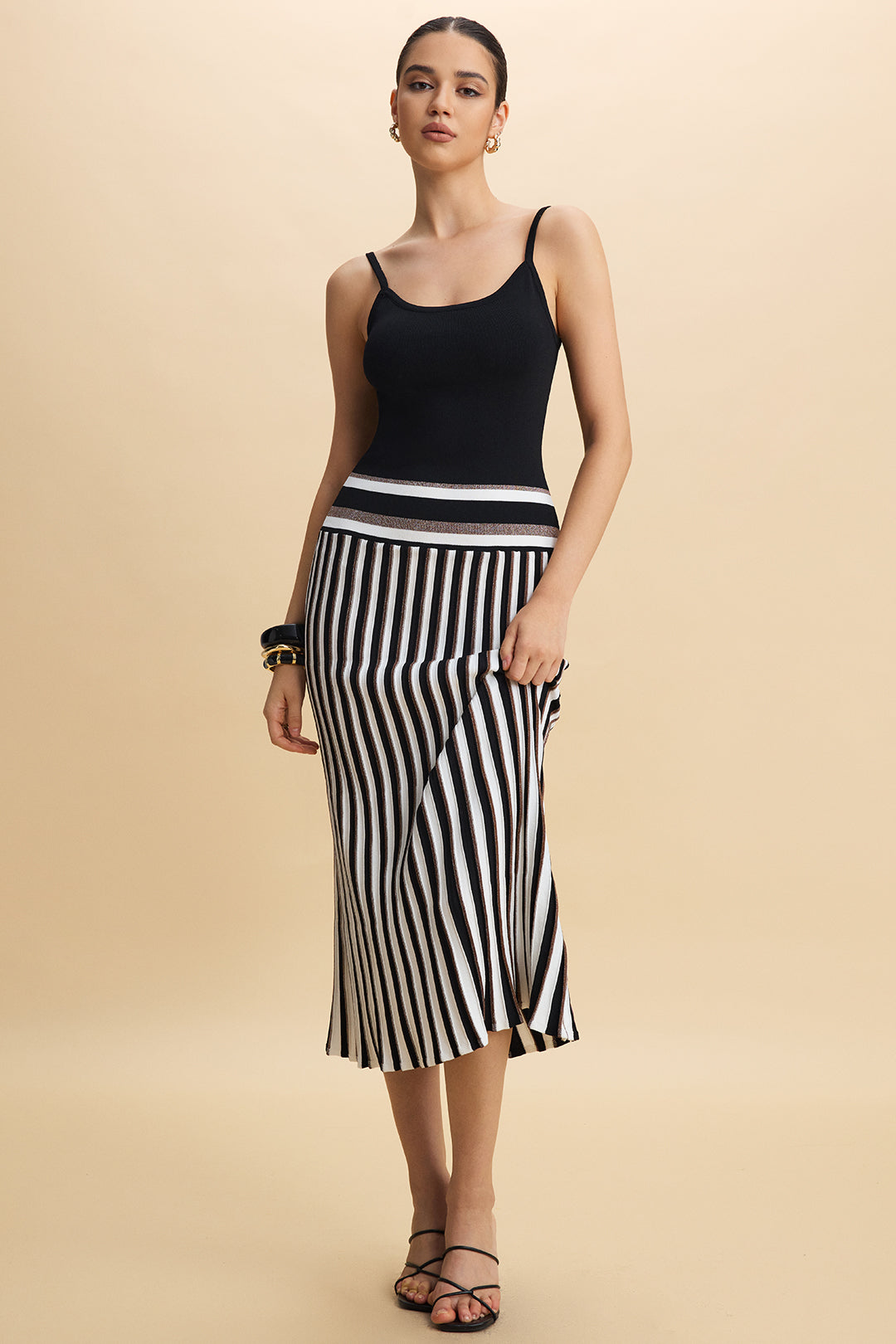 Knit Contrast Slip Sleeveless Midi Dress