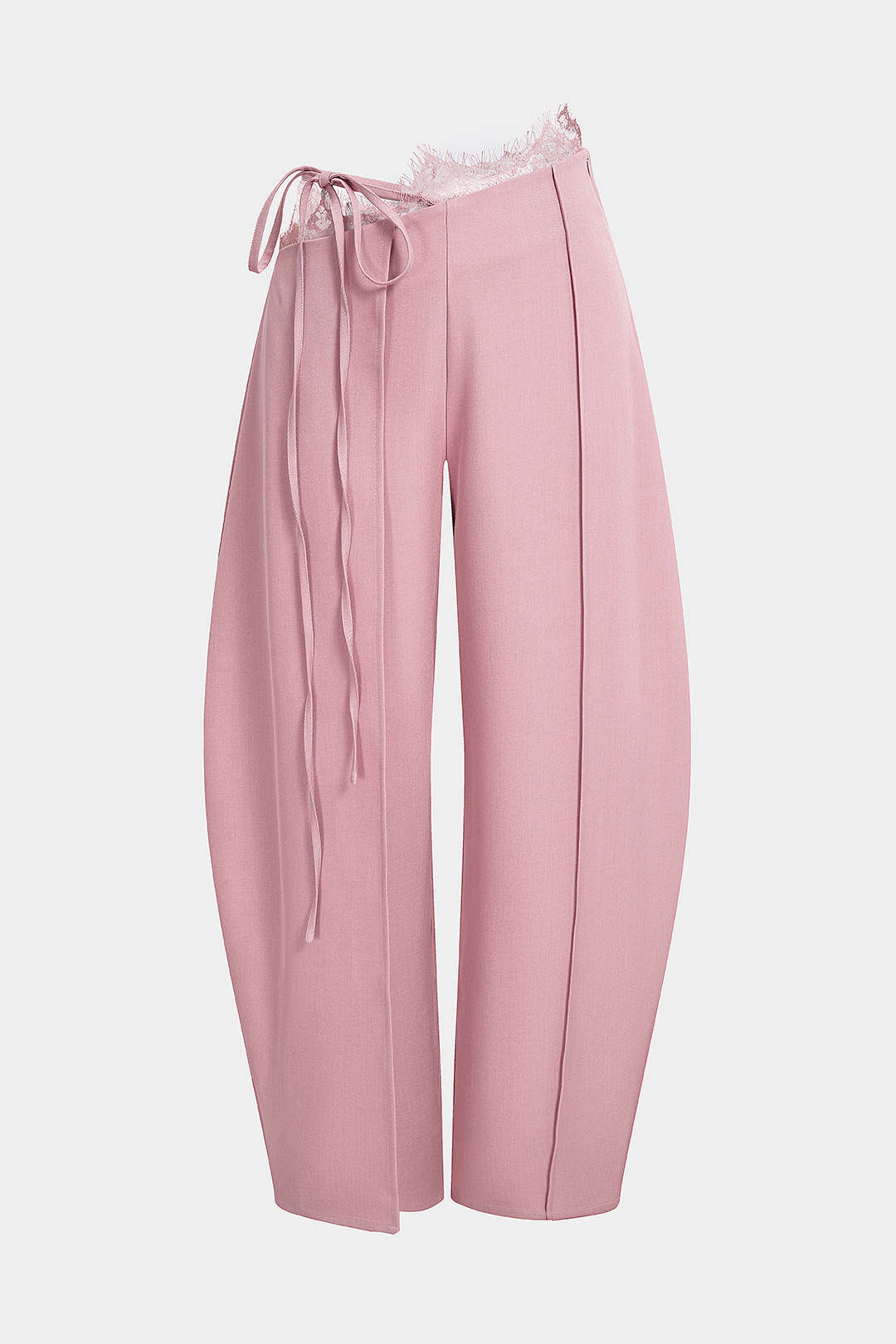Lace Trim Tie Asymmetrical Wide Leg Pants