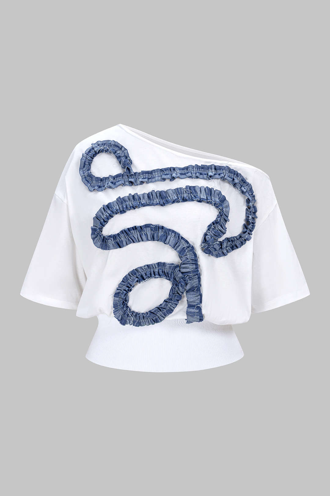 T-shirt asymétrique à manches courtes en patchwork