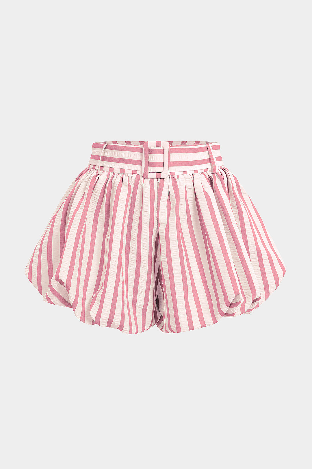 Gestreifte, strukturierte geraffte Shorts