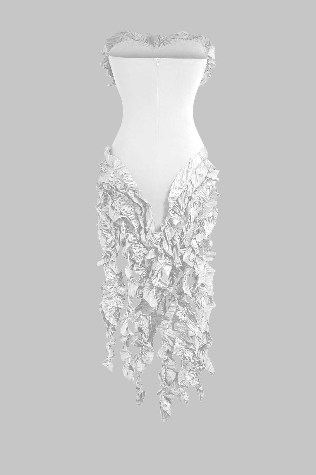 Robe midi bustier à volants et franges