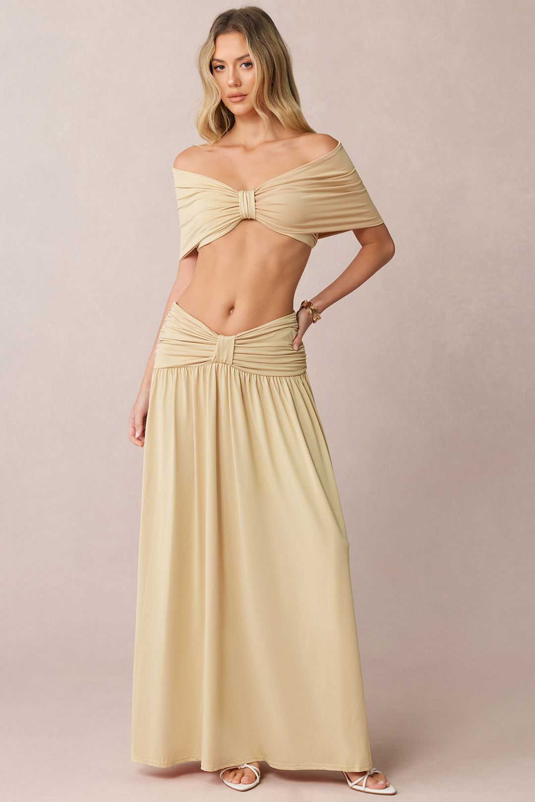 Ruched Off-Shoulde Top And Skirt Set