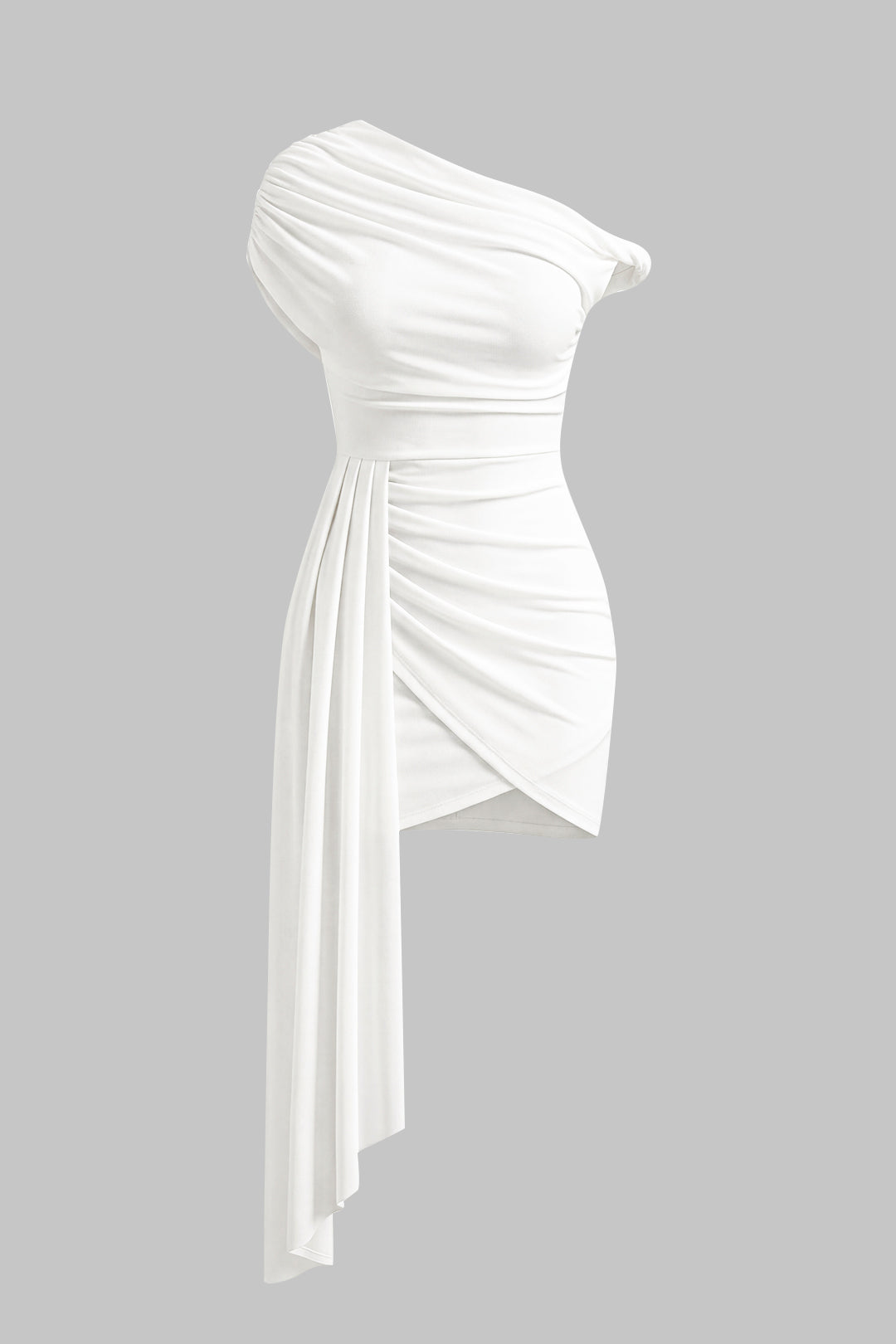 Robe Courte Asymétrique Froncée sans Manches à Une Épaule