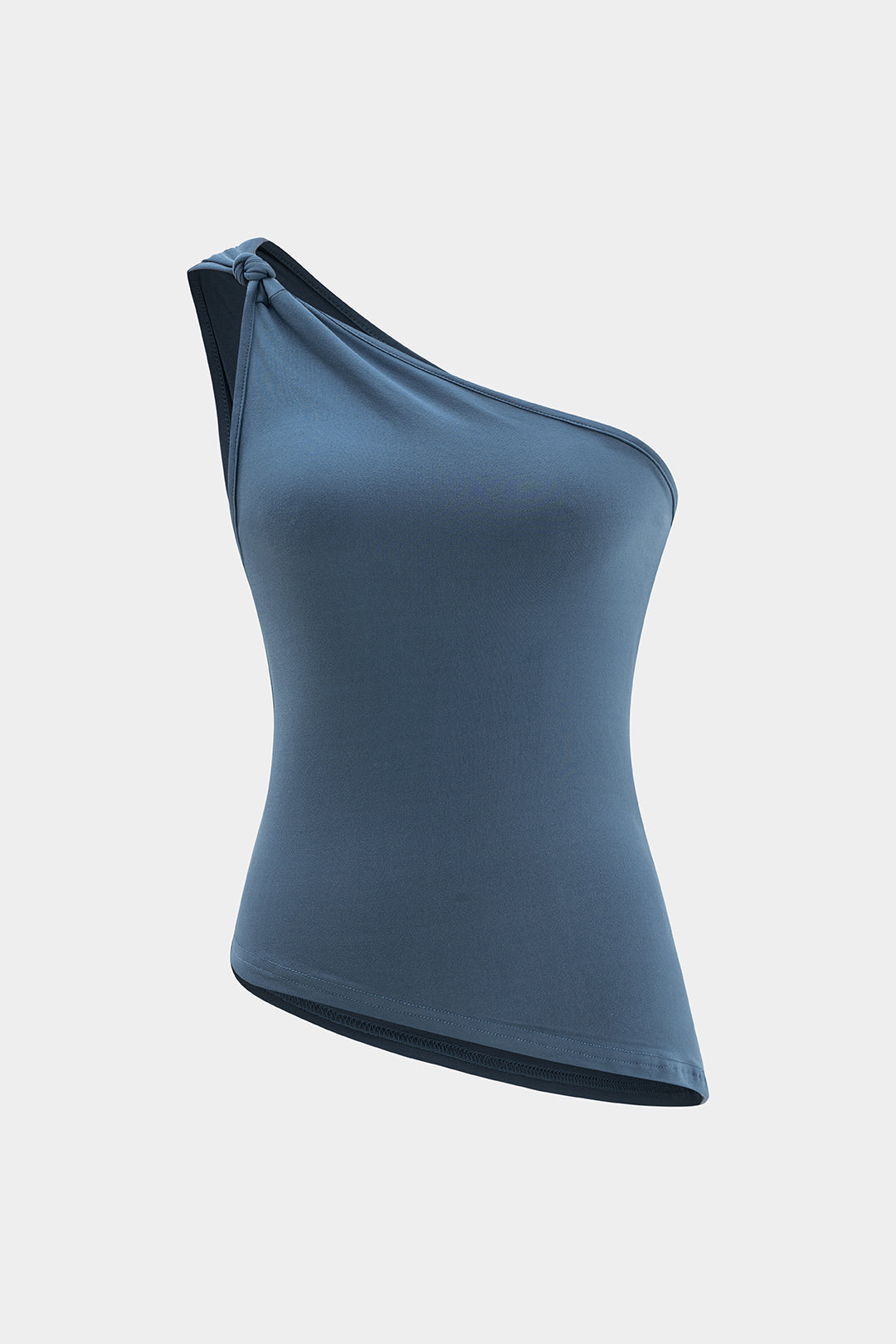 Solid One Shoulder Knotted Tank Top