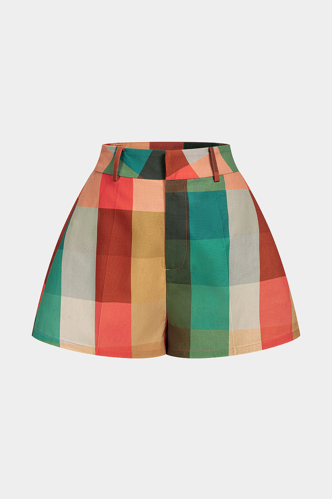 Geometrische Plaid-Print-Shorts mit weitem Bein