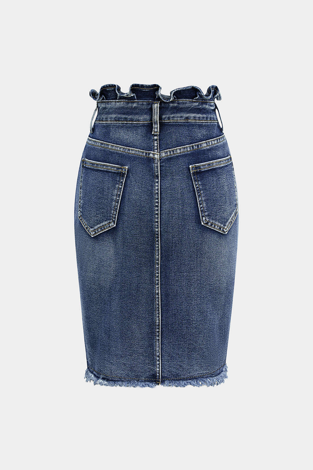 Asymmetrischer Franserock aus Denim mit Rüschen
