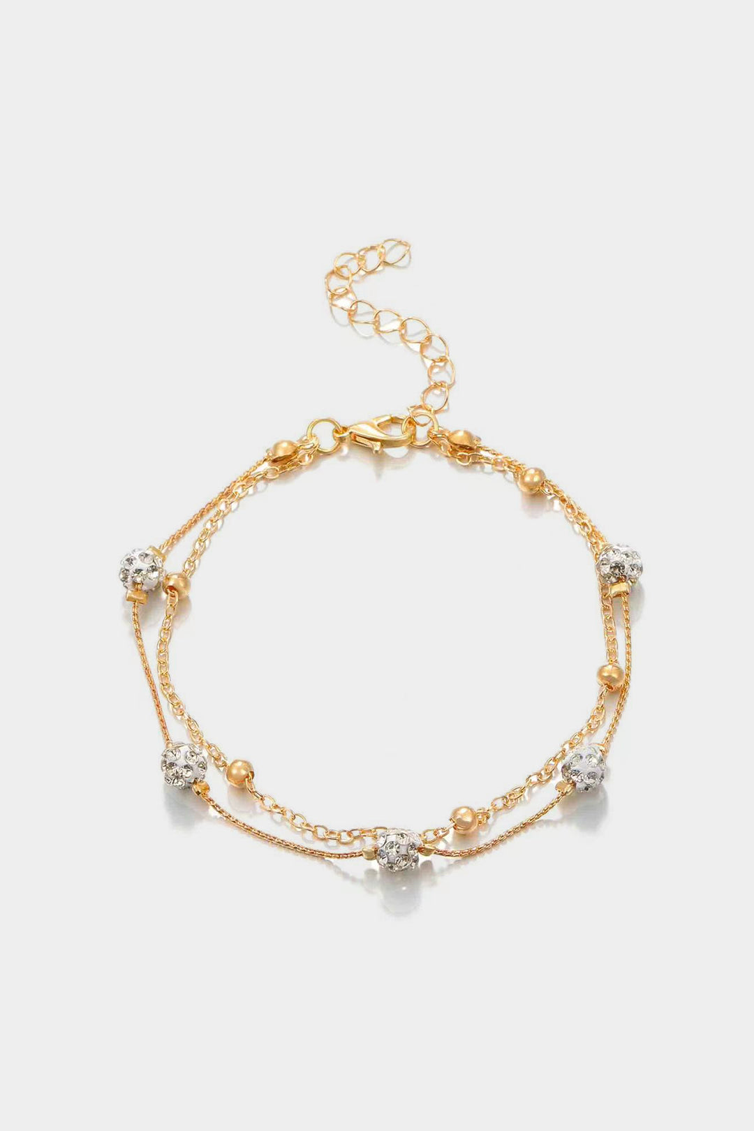 Metal Rhinestone Bead Double Layer Anklet