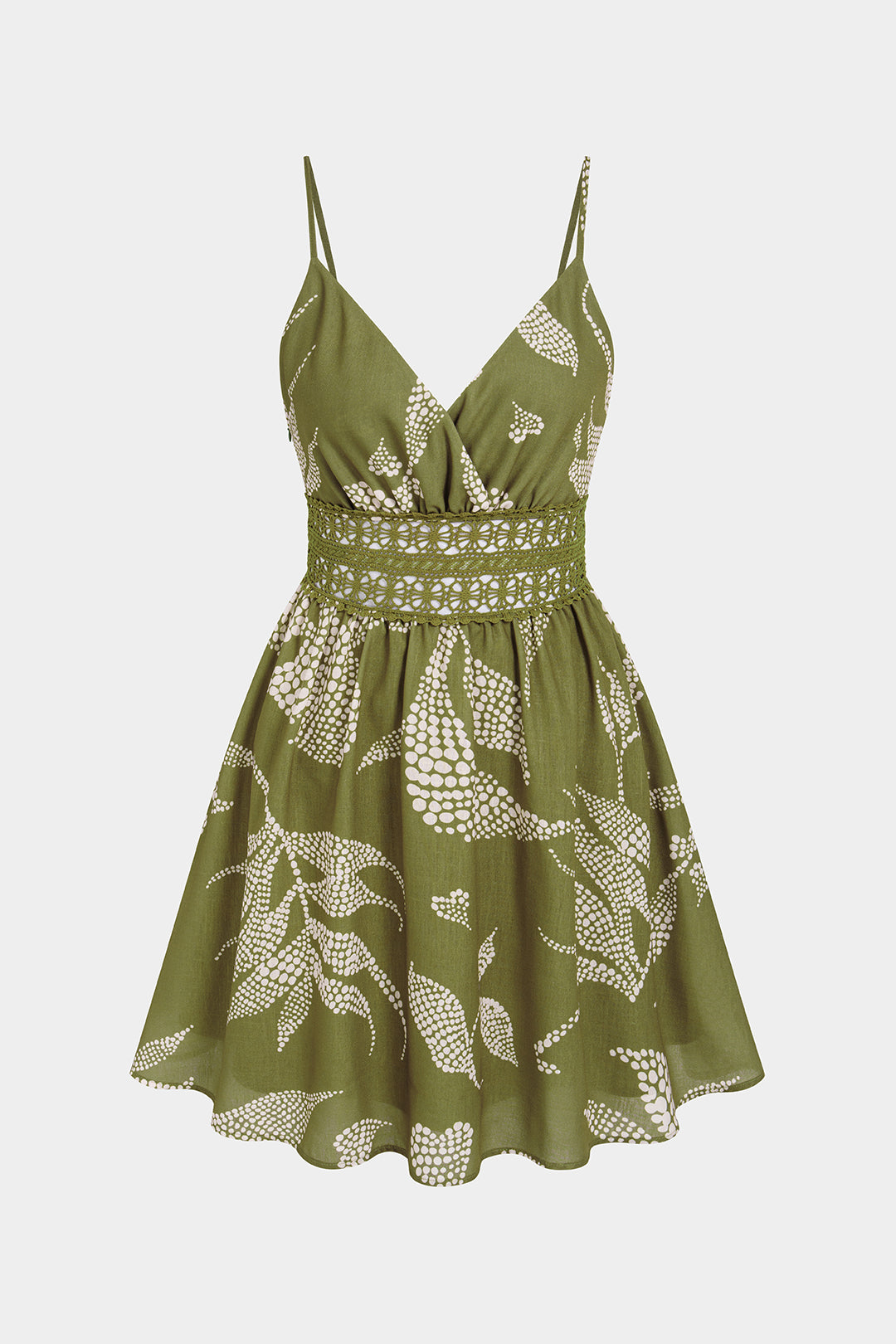 Leaves Print V-Neck Sleeveless Mini Dress