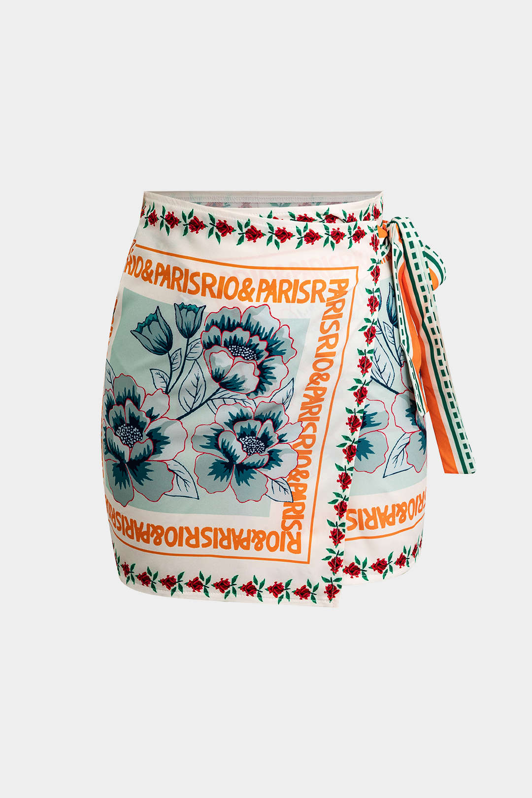 Retro Floral Print Knotted Wrap Mini Skirt
