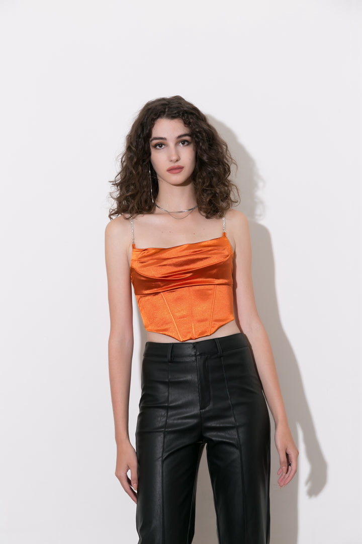 Haut corset drapé en satin