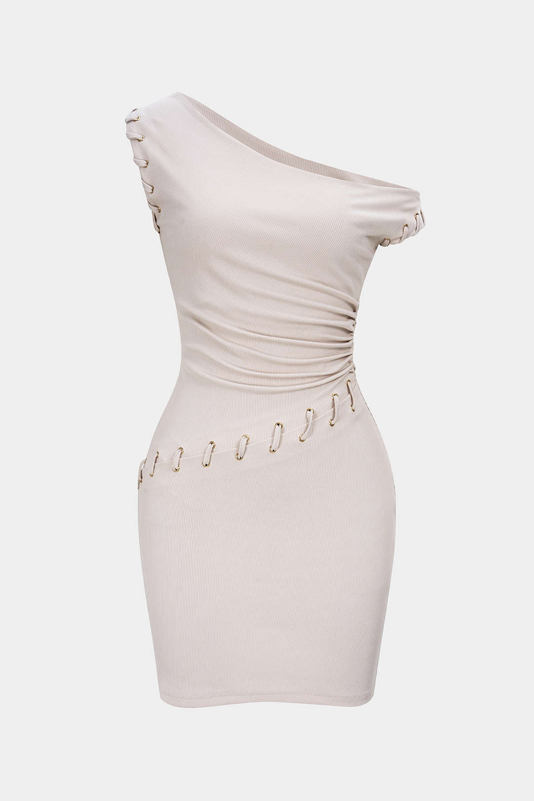 Ein-Schulter-Minikleid mit asymmetrischen Raffungen und ohne Ärmel