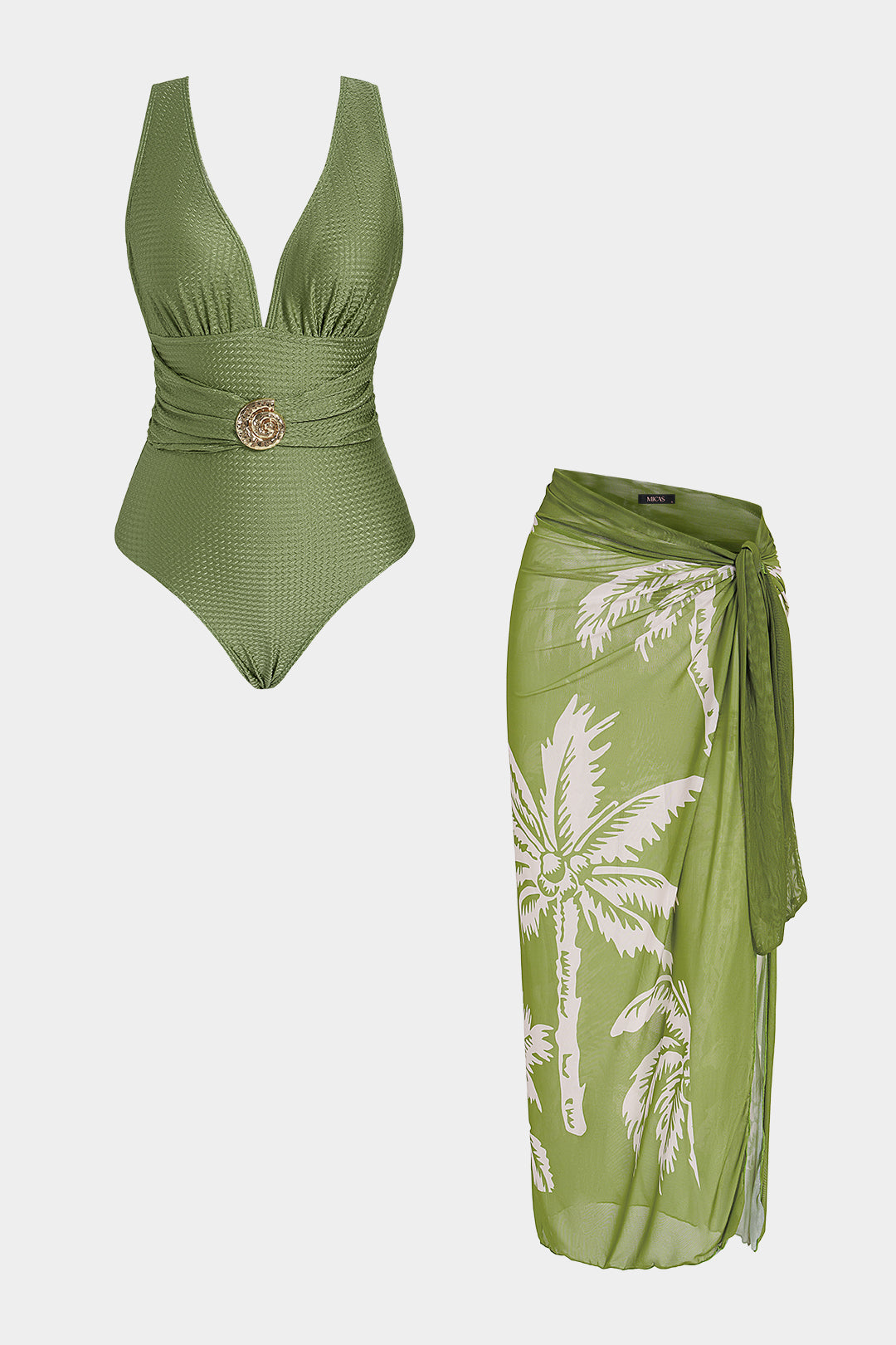 Jacquard V-Neck Metallic Wrap Bikini Set