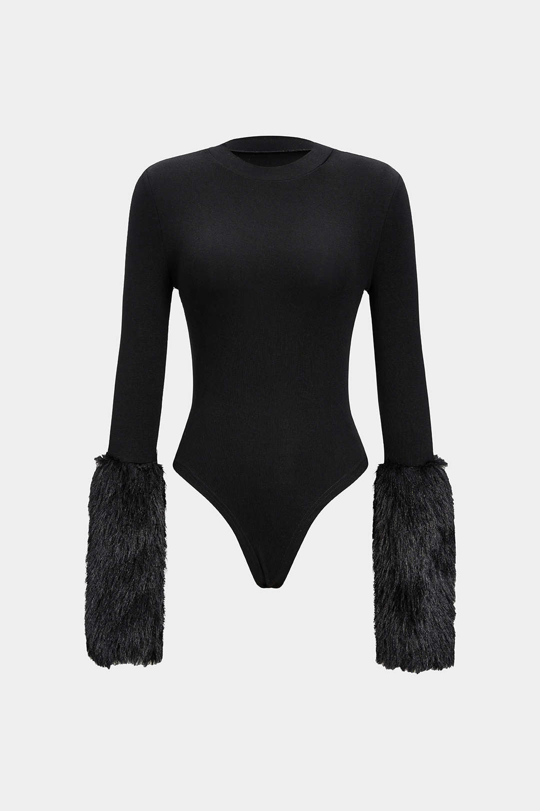 Patchwork Fur Long Sleeve Bodysuit