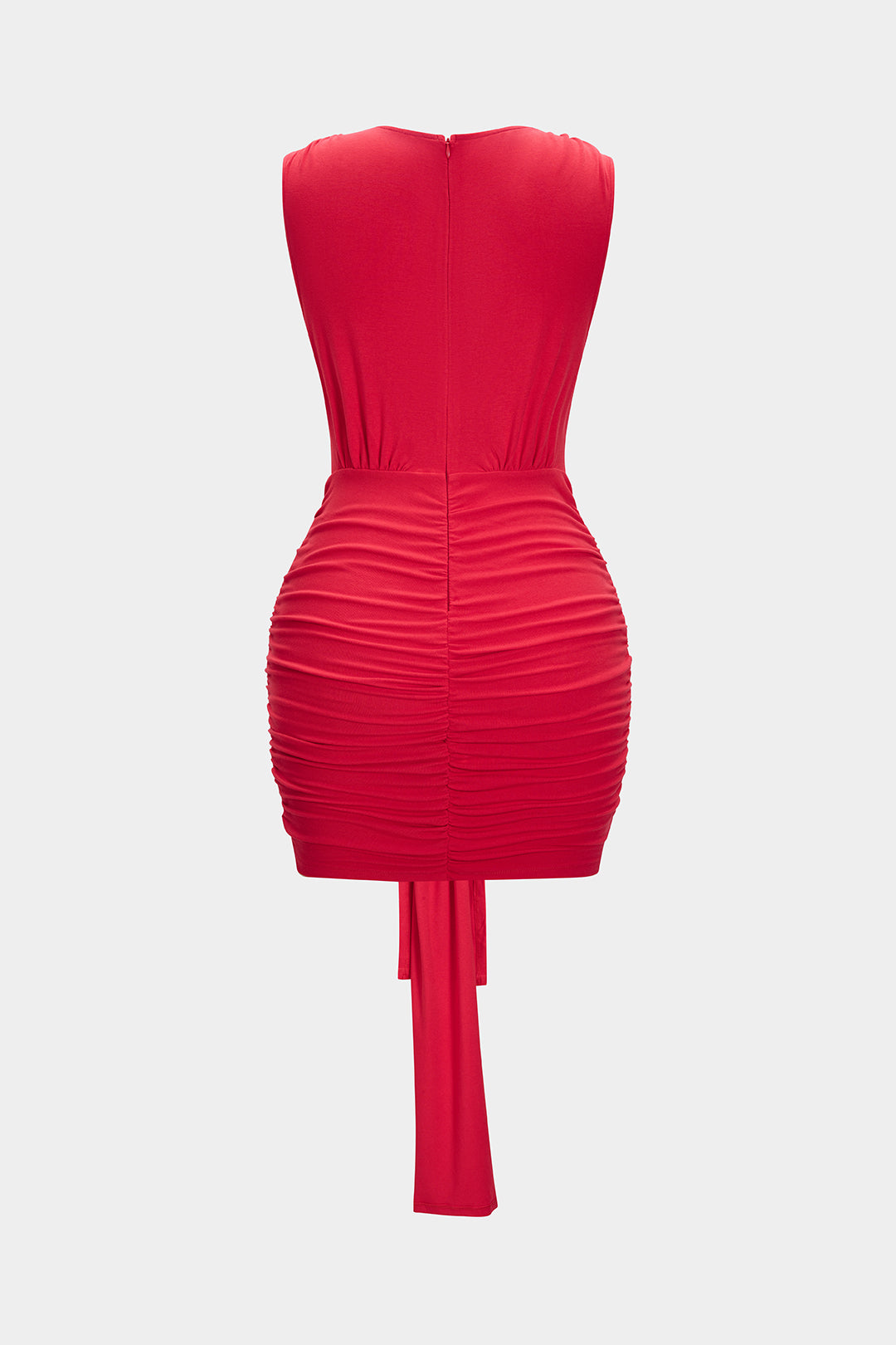 V-Neck Tie Front Ruched Sleeveless Mini Dress