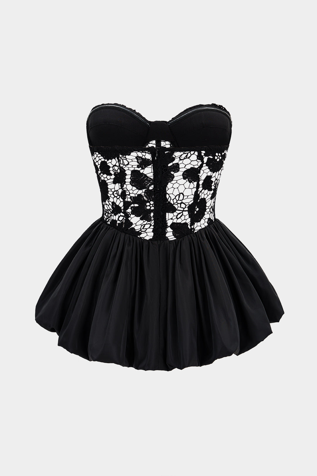 Lace Patchwork Puff Hem Corset Tube Top
