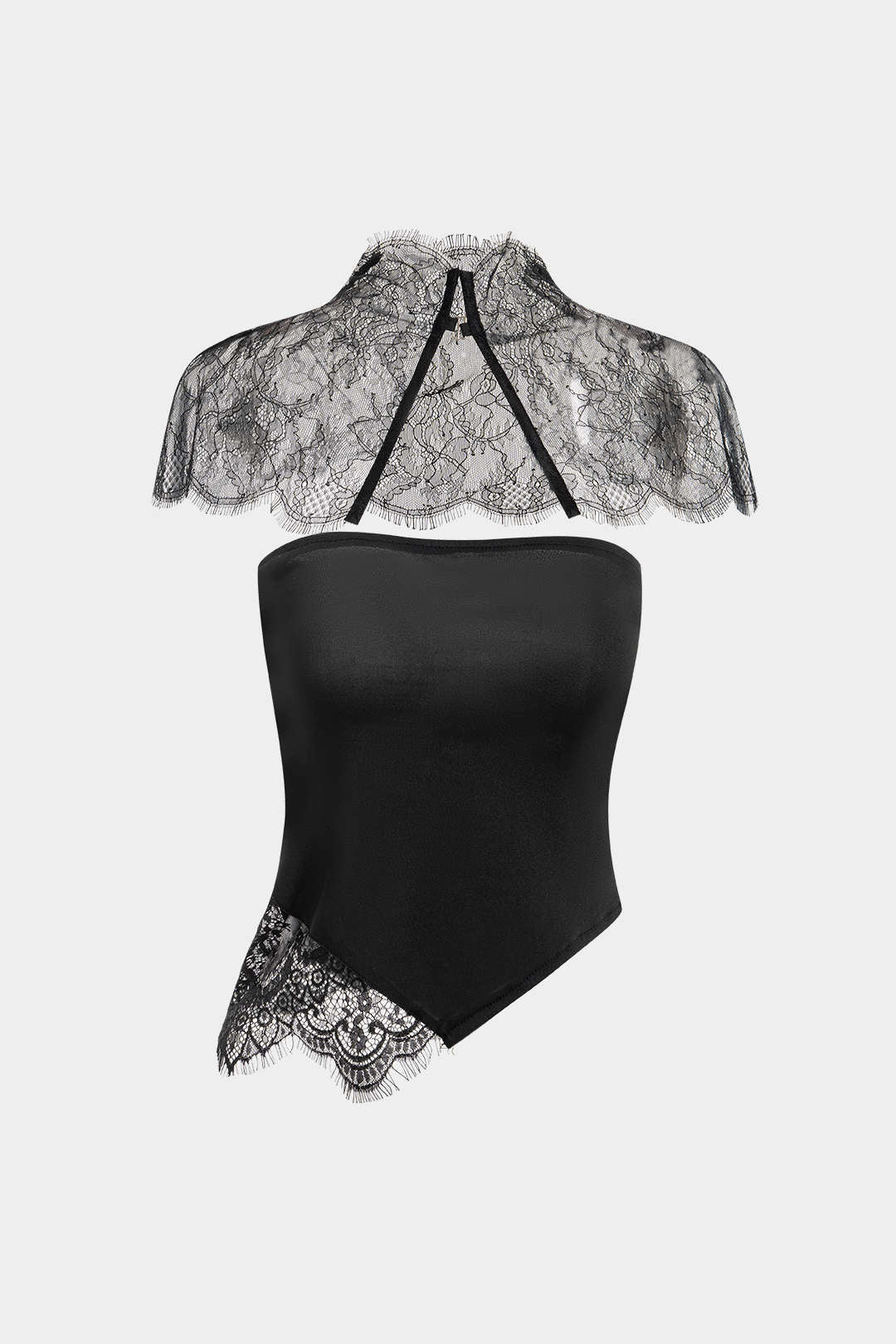 Asymmetrisches Schlauchtop mit Spitzenbesatz und transparentem Schal