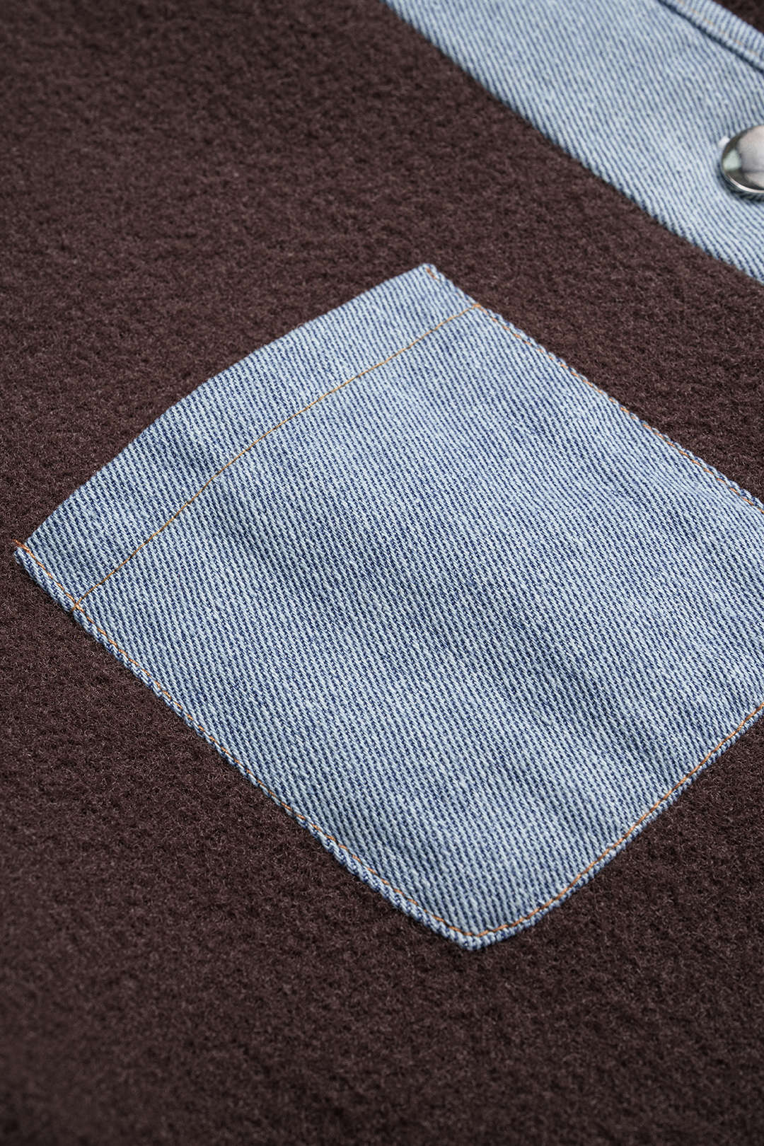 Knit Denim Patchwork Round Neck Cardigan