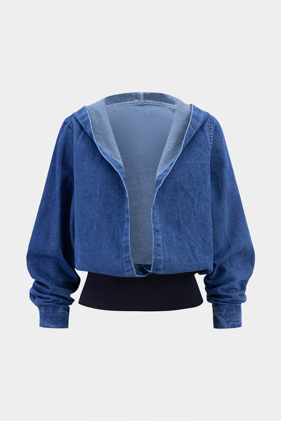Denim-Patchwork-Kapuzenoberbekleidung
